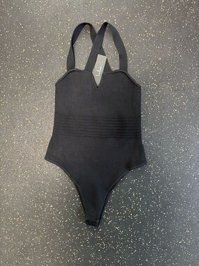 Lulu's Black Ribbed Bodysuit